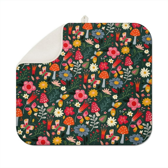 Microfibre Drying Mat for Kitchen Pioneer Dish Drying Drainer Mat Absorbent Colorful Floral Drying Mat Washing Up for Glass, Plate & Cup 16inch X 18inch