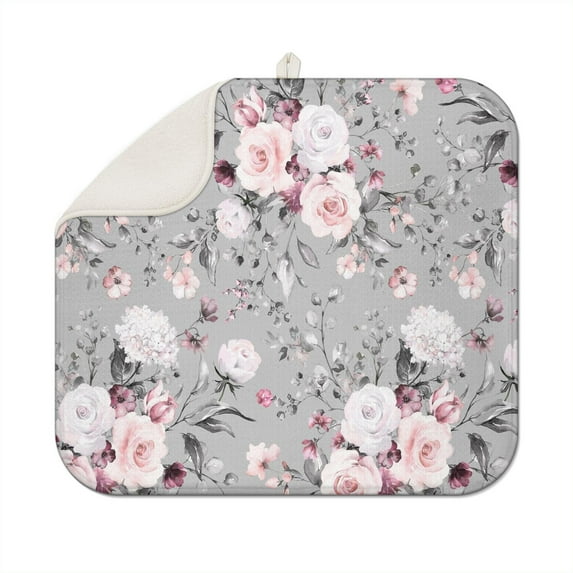 Microfibre Drying Mat for Kitchen Pioneer Dish Drying Drainer Mat Absorbent Colorful Floral Drying Mat Washing Up for Glass, Plate & Cup 16inch X 18inch