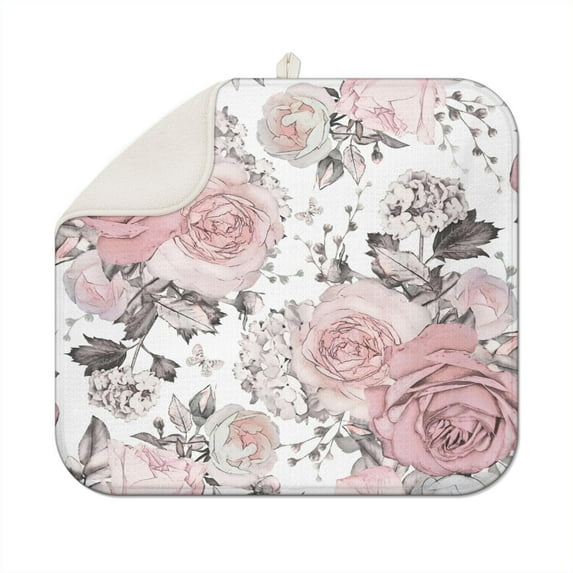 Microfibre Drying Mat for Kitchen Pioneer Dish Drying Drainer Mat Absorbent Colorful Floral Drying Mat Washing Up for Glass, Plate & Cup 16inch X 18inch