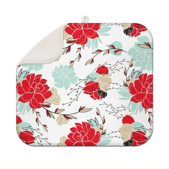 Microfibre Drying Mat for Kitchen Pioneer Dish Drying Drainer Mat Absorbent Colorful Floral Drying Mat Washing Up for Glass, Plate & Cup 16inch X 18inch