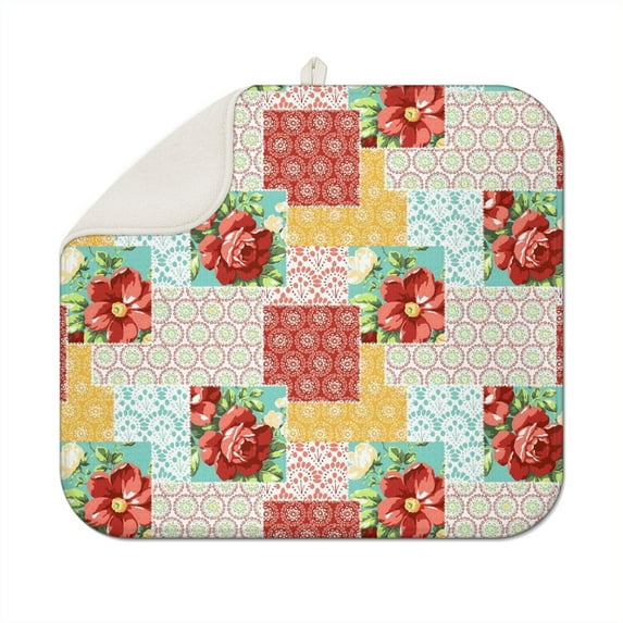Microfibre Drying Mat for Kitchen Pioneer Dish Drying Drainer Mat Absorbent Colorful Floral Drying Mat Washing Up for Glass, Plate & Cup 16inch X 18inch
