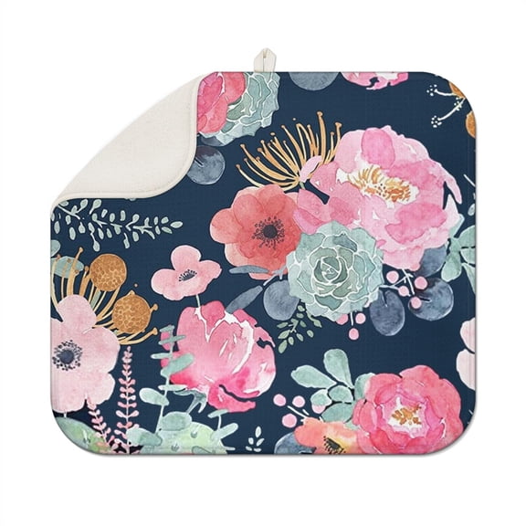 Microfibre Drying Mat for Kitchen Pioneer Dish Drying Drainer Mat Absorbent Colorful Floral Drying Mat Washing Up for Glass, Plate & Cup 16inch X 18inch