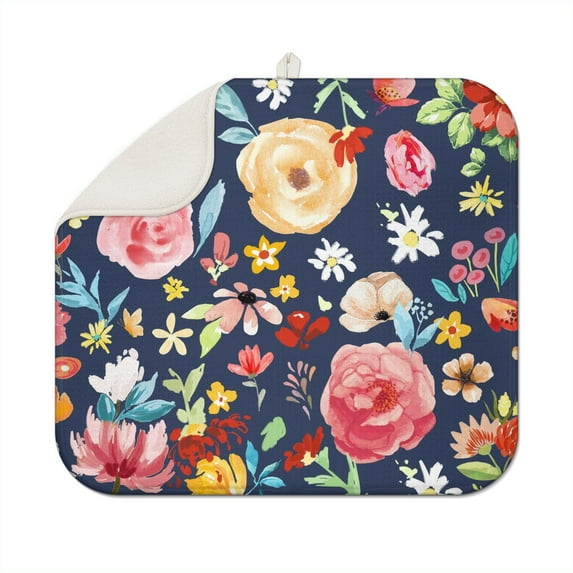 Microfibre Drying Mat for Kitchen Pioneer Dish Drying Drainer Mat Absorbent Colorful Floral Drying Mat Washing Up for Glass, Plate & Cup 16inch X 18inch