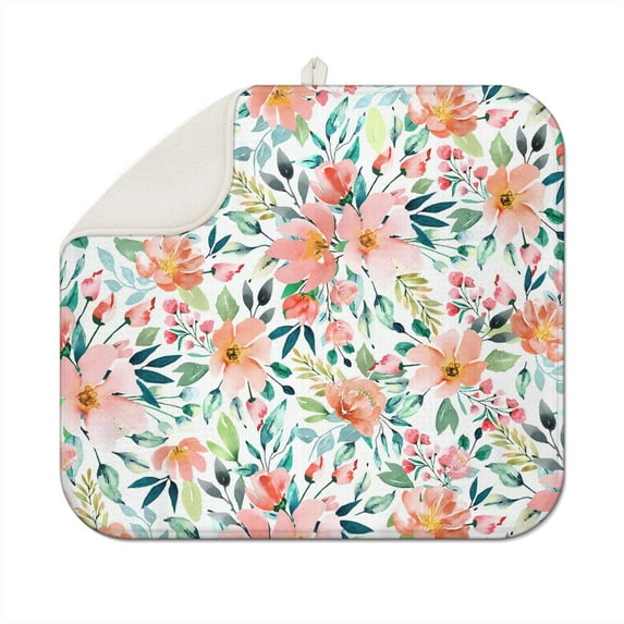 Microfibre Drying Mat for Kitchen Pioneer Dish Drying Drainer Mat Absorbent Colorful Floral Drying Mat Washing Up for Glass, Plate & Cup 16inch X 18inch
