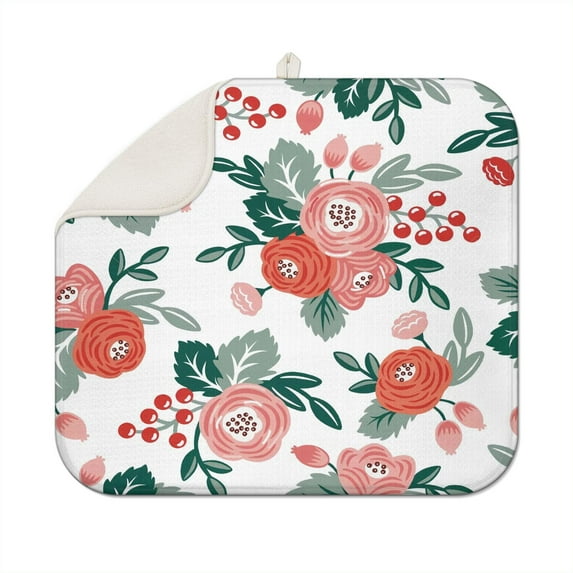 Microfibre Drying Mat for Kitchen Pioneer Dish Drying Drainer Mat Absorbent Colorful Floral Drying Mat Washing Up for Glass, Plate & Cup 16inch X 18inch