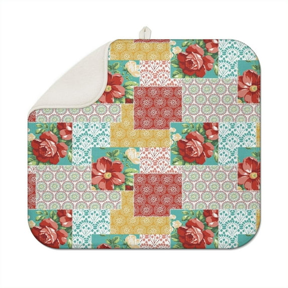 Microfibre Drying Mat for Kitchen Pioneer Dish Drying Drainer Mat Absorbent Colorful Floral Drying Mat Washing Up for Glass, Plate & Cup 16inch X 18inch