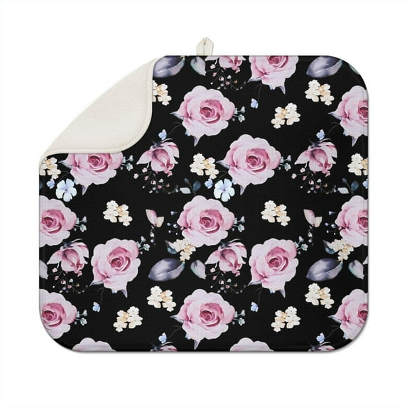 Microfibre Drying Mat for Kitchen Pioneer Dish Drying Drainer Mat Absorbent Colorful Floral Drying Mat Washing Up for Glass, Plate & Cup 16inch X 18inch