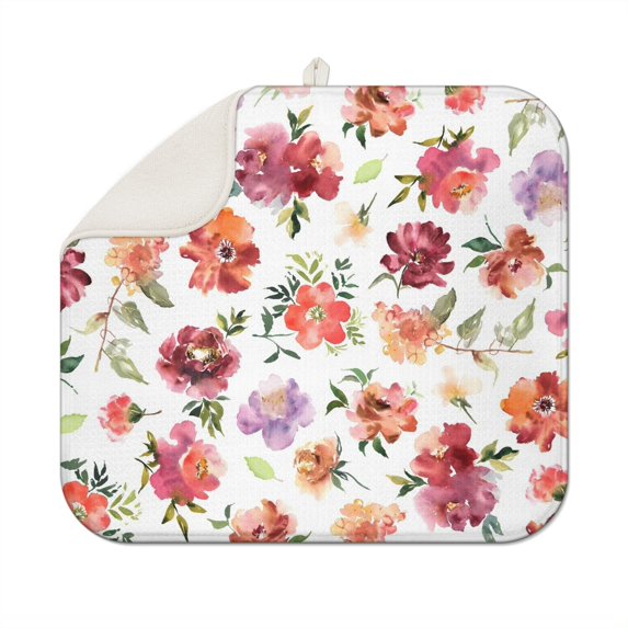Microfibre Drying Mat for Kitchen Pioneer Dish Drying Drainer Mat Absorbent Colorful Floral Drying Mat Washing Up for Glass, Plate & Cup 16inch X 18inch