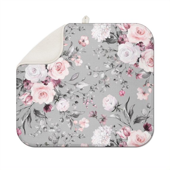Microfibre Drying Mat for Kitchen Pioneer Dish Drying Drainer Mat Absorbent Colorful Floral Drying Mat Washing Up for Glass, Plate & Cup 16inch X 18inch