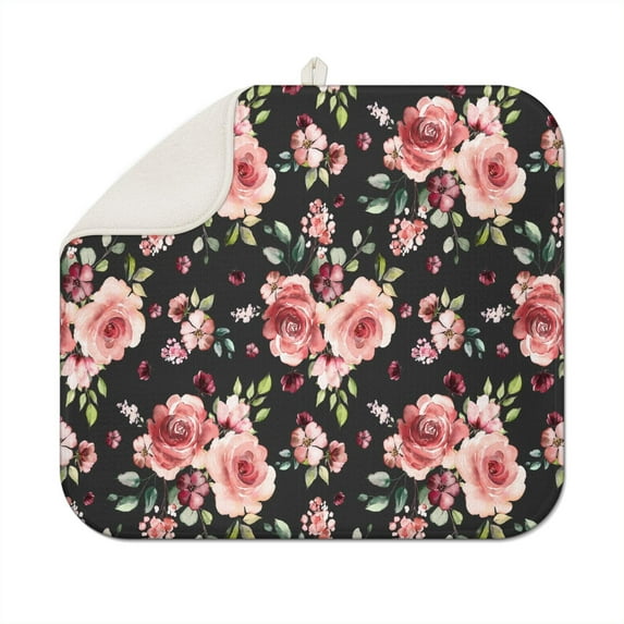 Microfibre Drying Mat for Kitchen Pioneer Dish Drying Drainer Mat Absorbent Colorful Floral Drying Mat Washing Up for Glass, Plate & Cup 16inch X 18inch