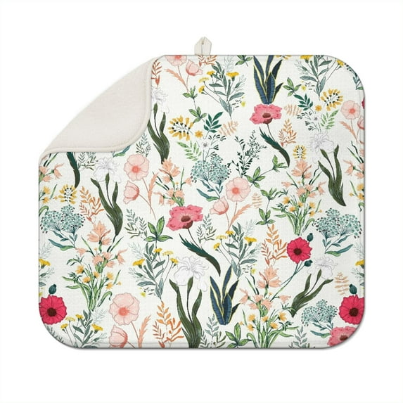 Microfibre Drying Mat for Kitchen Pioneer Dish Drying Drainer Mat Absorbent Colorful Floral Drying Mat Washing Up for Glass, Plate & Cup 16inch X 18inch