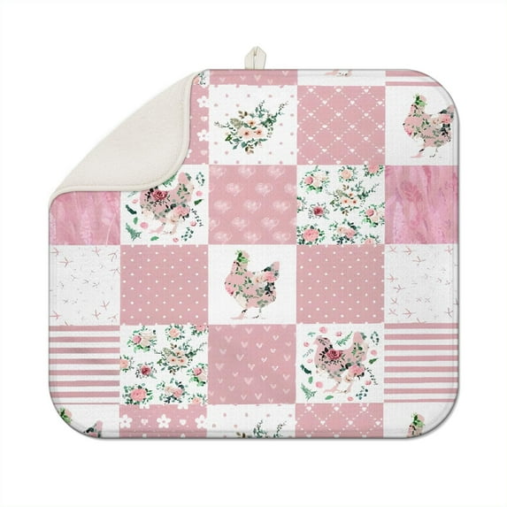 Microfibre Drying Mat for Kitchen Pioneer Dish Drying Drainer Mat Absorbent Colorful Floral Drying Mat Washing Up for Glass, Plate & Cup 16inch X 18inch