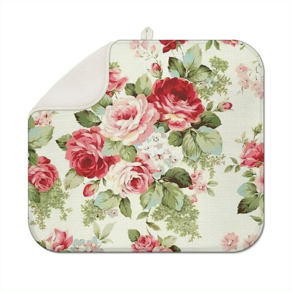 Microfibre Drying Mat for Kitchen Pioneer Dish Drying Drainer Mat Absorbent Colorful Floral Drying Mat Washing Up for Glass, Plate & Cup 16inch X 18inch