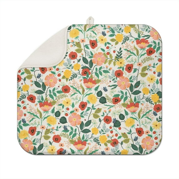 Microfibre Drying Mat for Kitchen Pioneer Dish Drying Drainer Mat Absorbent Colorful Floral Drying Mat Washing Up for Glass, Plate & Cup 16inch X 18inch