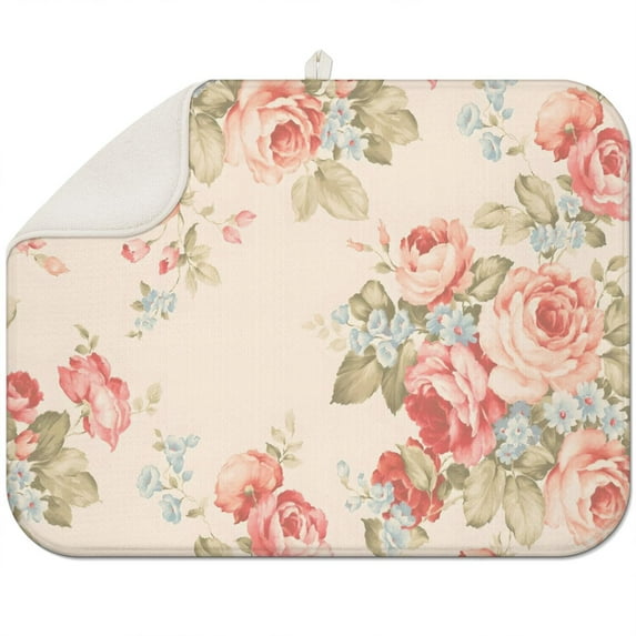 Microfibre Drying Mat for Kitchen Pioneer Dish Drying Drainer Mat Absorbent Colorful Floral Drying Mat Washing Up for Glass, Plate & Cup 18inch X 24inch