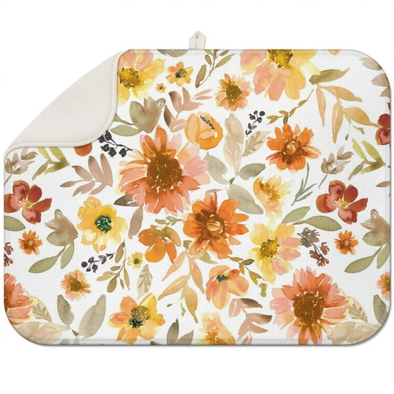 Microfibre Drying Mat for Kitchen Pioneer Dish Drying Drainer Mat Absorbent Colorful Floral Drying Mat Washing Up for Glass, Plate & Cup 18inch X 24inch