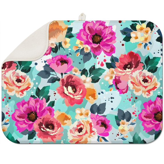 Microfibre Drying Mat for Kitchen Pioneer Dish Drying Drainer Mat Absorbent Colorful Floral Drying Mat Washing Up for Glass, Plate & Cup 18inch X 24inch