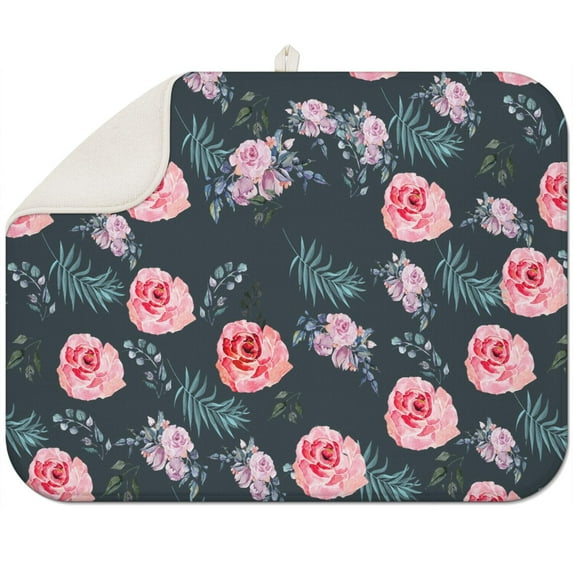 Microfibre Drying Mat for Kitchen Pioneer Dish Drying Drainer Mat Absorbent Colorful Floral Drying Mat Washing Up for Glass, Plate & Cup 18inch X 24inch