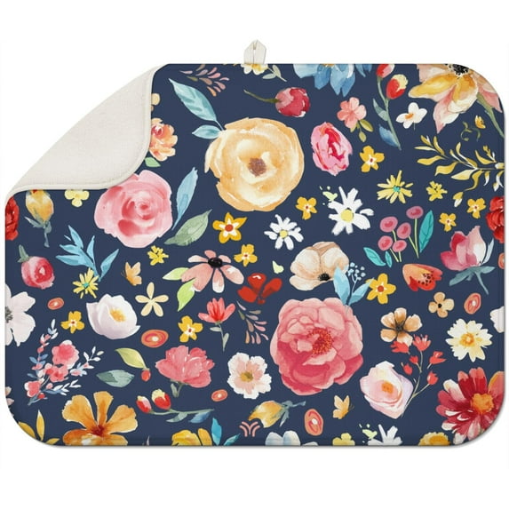 Microfibre Drying Mat for Kitchen Pioneer Dish Drying Drainer Mat Absorbent Colorful Floral Drying Mat Washing Up for Glass, Plate & Cup 18inch X 24inch