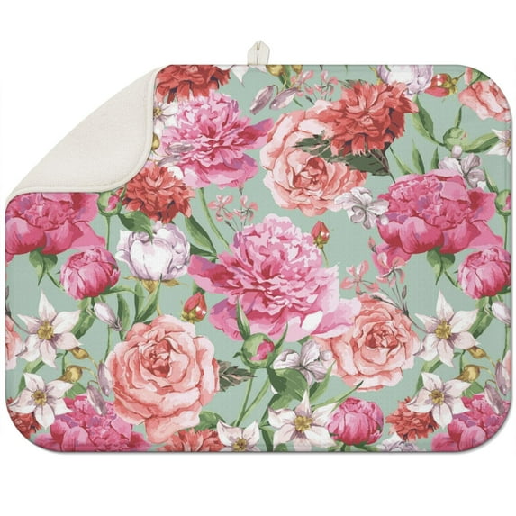 Microfibre Drying Mat for Kitchen Pioneer Dish Drying Drainer Mat Absorbent Colorful Floral Drying Mat Washing Up for Glass, Plate & Cup 18inch X 24inch