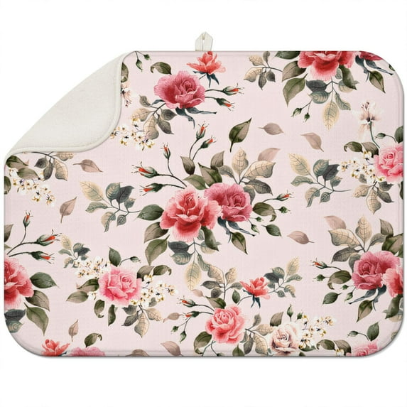 Microfibre Drying Mat for Kitchen Pioneer Dish Drying Drainer Mat Absorbent Colorful Floral Drying Mat Washing Up for Glass, Plate & Cup 18inch X 24inch