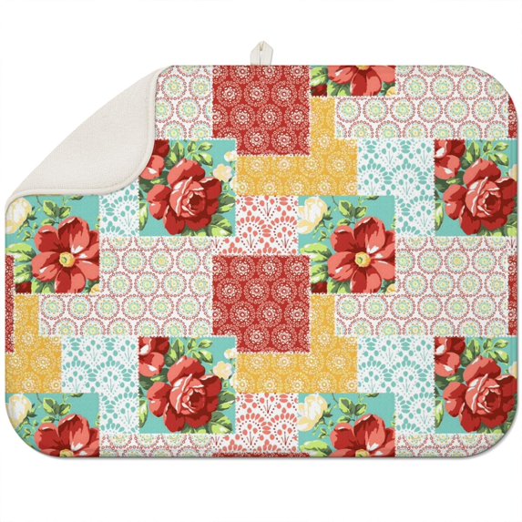 Microfibre Drying Mat for Kitchen Pioneer Dish Drying Drainer Mat Absorbent Colorful Floral Drying Mat Washing Up for Glass, Plate & Cup 18inch X 24inch