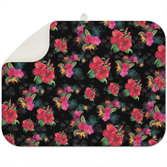 Microfibre Drying Mat for Kitchen Pioneer Dish Drying Drainer Mat Absorbent Colorful Floral Drying Mat Washing Up for Glass, Plate & Cup 18inch X 24inch