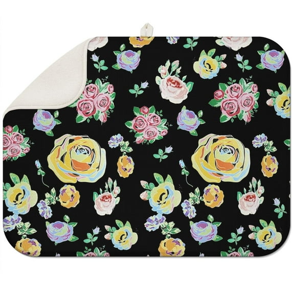 Microfibre Drying Mat for Kitchen Pioneer Dish Drying Drainer Mat Absorbent Colorful Floral Drying Mat Washing Up for Glass, Plate & Cup 18inch X 24inch