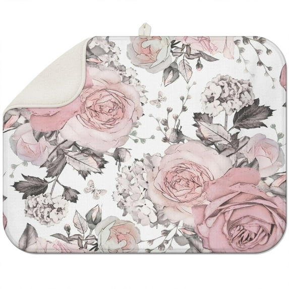Microfibre Drying Mat for Kitchen Pioneer Dish Drying Drainer Mat Absorbent Colorful Floral Drying Mat Washing Up for Glass, Plate & Cup 18inch X 24inch