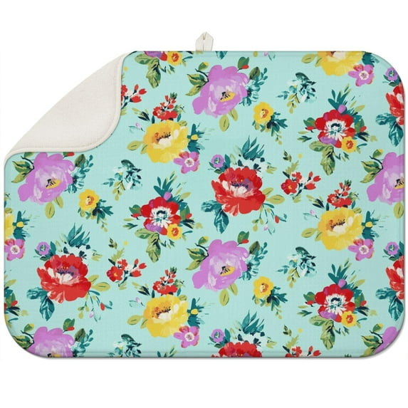 Microfibre Drying Mat for Kitchen Pioneer Dish Drying Drainer Mat Absorbent Colorful Floral Drying Mat Washing Up for Glass, Plate & Cup 18inch X 24inch