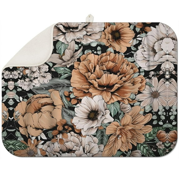 Microfibre Drying Mat for Kitchen Pioneer Dish Drying Drainer Mat Absorbent Colorful Floral Drying Mat Washing Up for Glass, Plate & Cup 18inch X 24inch