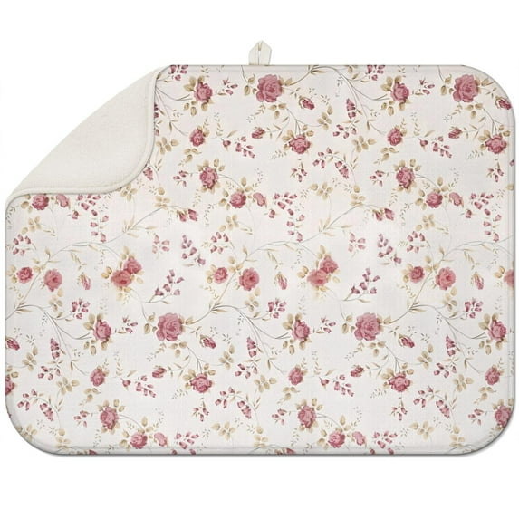 Microfibre Drying Mat for Kitchen Pioneer Dish Drying Drainer Mat Absorbent Colorful Floral Drying Mat Washing Up for Glass, Plate & Cup 18inch X 24inch