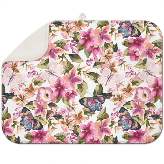 Microfibre Drying Mat for Kitchen Pioneer Dish Drying Drainer Mat Absorbent Colorful Floral Drying Mat Washing Up for Glass, Plate & Cup 18inch X 24inch