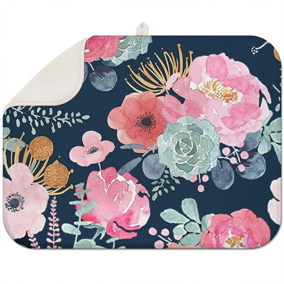 Microfibre Drying Mat for Kitchen Pioneer Dish Drying Drainer Mat Absorbent Colorful Floral Drying Mat Washing Up for Glass, Plate & Cup 18inch X 24inch