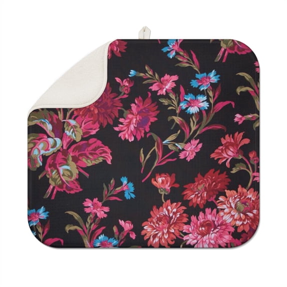 Microfibre Drying Mat for Kitchen Red Flower Beautiful-01 Dish Drying Drainer Mat Absorbent Drying Mat Washing Up for Glass, Plate & Cup 16inch X 18inch