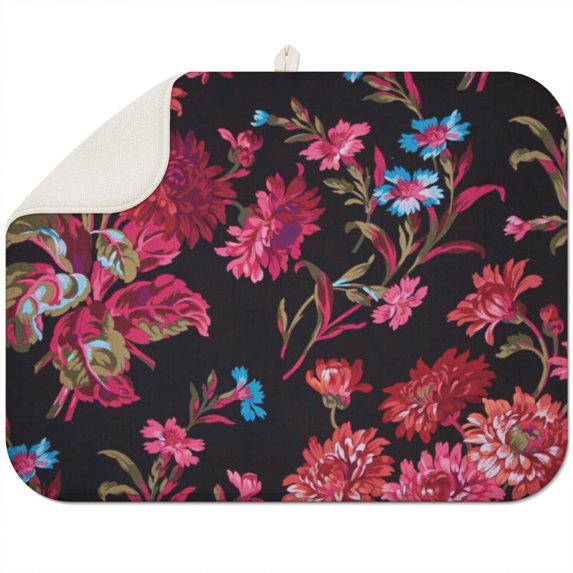Microfibre Drying Mat for Kitchen Red Flower Beautiful-01 Dish Drying Drainer Mat Absorbent Drying Mat Washing Up for Glass, Plate & Cup 16inch X 18inch