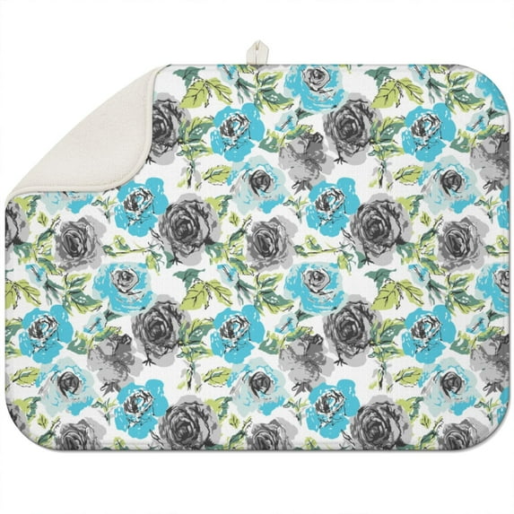 Microfibre Drying Mat for Kitchen Rose Floral Pattern Dish Drying Drainer Mat Absorbent Pioneer Drying Mat Washing Up for Glass, Plate & Cup 18inch X 24inch