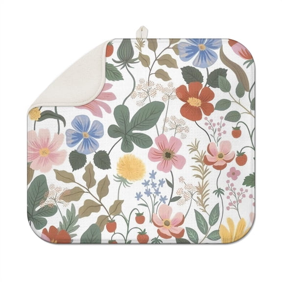 Microfibre Drying Mat for Kitchen Spring Farmhouse Garden (104) Dish Drying Drainer Mat Absorbent Drying Mat Washing Up for Glass, Plate & Cup 16inch X 18inch