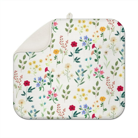 Microfibre Drying Mat for Kitchen Spring Farmhouse Garden Dish Drying Drainer Mat Absorbent Pioneer Drying Mat Washing Up for Glass, Plate & Cup 16inch X 18inch