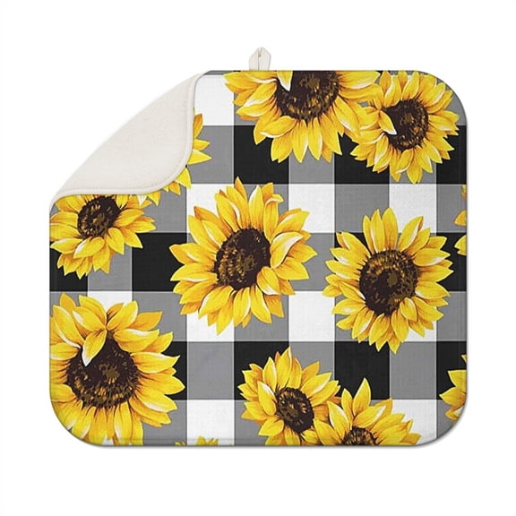 Microfibre Drying Mat for Kitchen Sunflower Colorful Floral Dish Drying Drainer Mat Absorbent Drying Mat Washing Up for Glass, Plate & Cup 16inch X 18inch