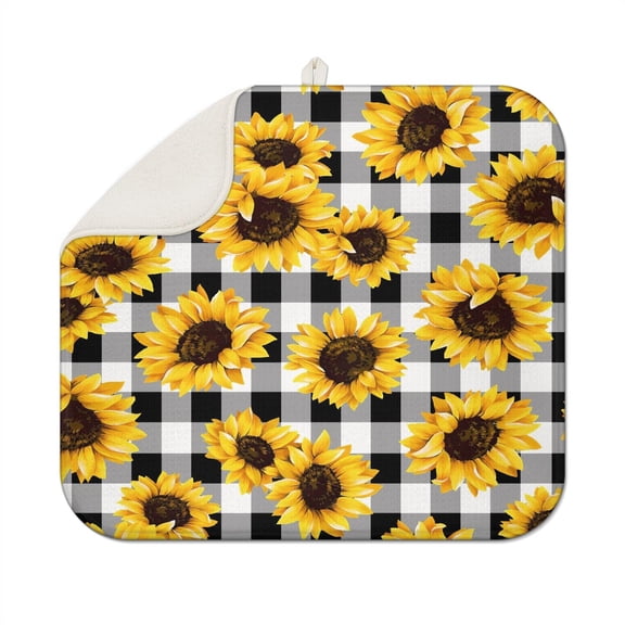 Microfibre Drying Mat for Kitchen Sunflower Colorful Floral Dish Drying Drainer Mat Absorbent Drying Mat Washing Up for Glass, Plate & Cup 16inch X 18inch