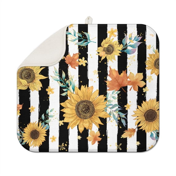 Microfibre Drying Mat for Kitchen Sunflower Colorful Floral Dish Drying Drainer Mat Absorbent Drying Mat Washing Up for Glass, Plate & Cup 16inch X 18inch