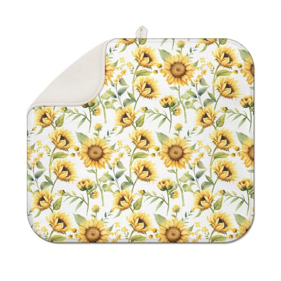 Microfibre Drying Mat for Kitchen Sunflower Colorful Floral Dish Drying Drainer Mat Absorbent Drying Mat Washing Up for Glass, Plate & Cup 16inch X 18inch