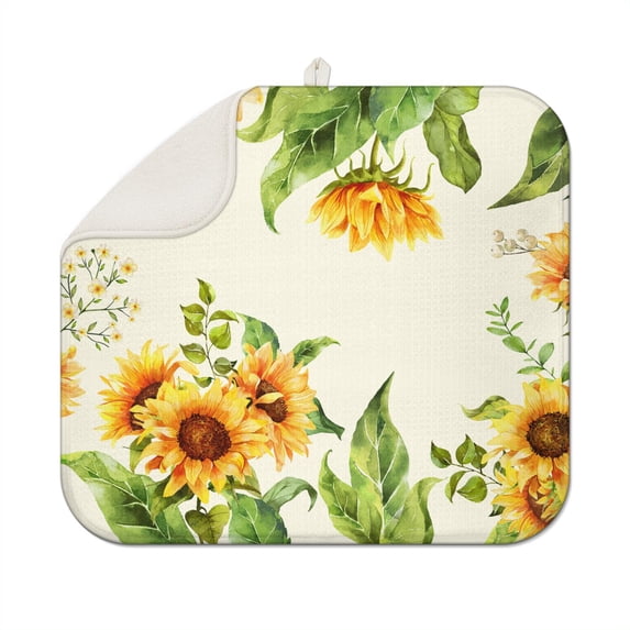 Microfibre Drying Mat for Kitchen Sunflower Colorful Floral Dish Drying Drainer Mat Absorbent Drying Mat Washing Up for Glass, Plate & Cup 16inch X 18inch