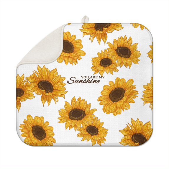 Microfibre Drying Mat for Kitchen Sunflower Colorful Floral Dish Drying Drainer Mat Absorbent Drying Mat Washing Up for Glass, Plate & Cup 16inch X 18inch