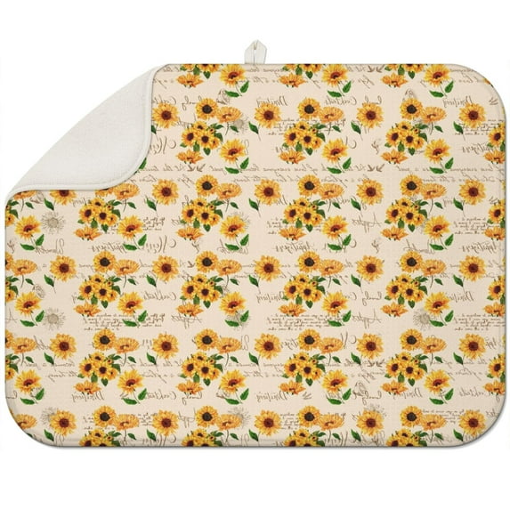 Microfibre Drying Mat for Kitchen Sunflower Colorful Floral Dish Drying Drainer Mat Absorbent Drying Mat Washing Up for Glass, Plate & Cup 18inch X 24inch