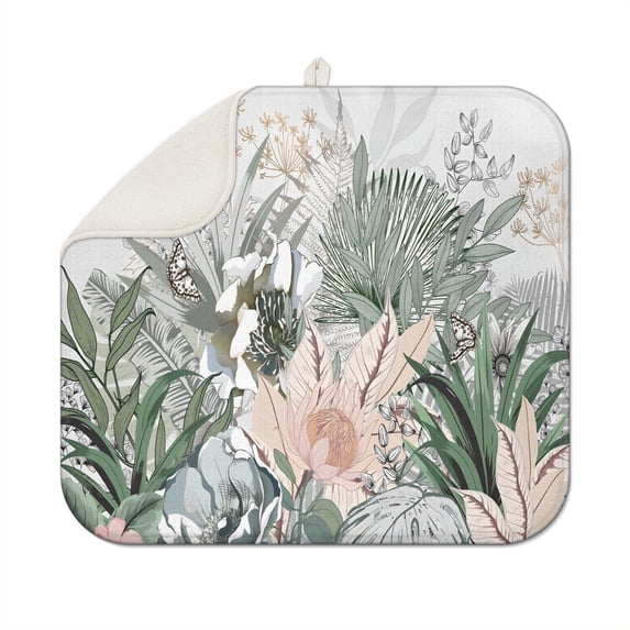 Microfibre Drying Mat for Kitchen Vintage Flowers Rustic (54) Dish Drying Drainer Mat Absorbent Drying Mat Washing Up for Glass, Plate & Cup 16inch X 18inch
