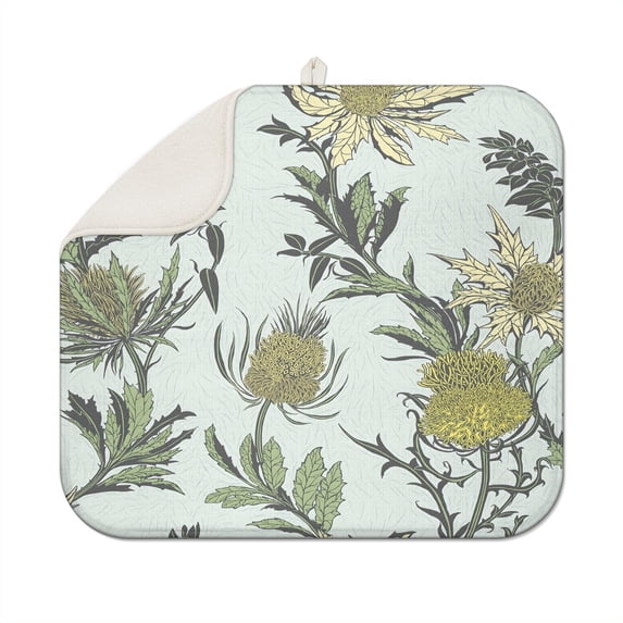 Microfibre Drying Mat for Kitchen Vintage Flowers Rustic (6) Dish Drying Drainer Mat Absorbent Drying Mat Washing Up for Glass, Plate & Cup 16inch X 18inch