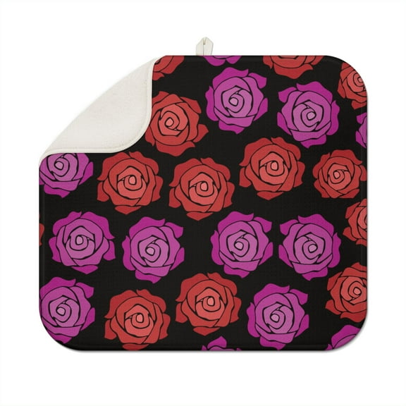 Microfibre Drying Mat for Kitchen Vintage Roses Pattern Dish Drying Drainer Mat Absorbent Pioneer Drying Mat Washing Up for Glass, Plate & Cup 16inch X 18inch