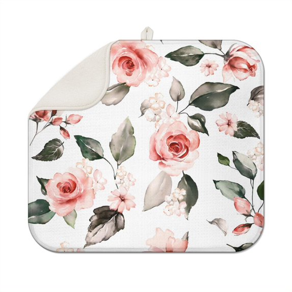 Microfibre Drying Mat for Kitchen Watercolor Floral Farmhouse Wildflower Botanical Dish Drying Drainer Mat Absorbent Pioneer Drying Mat Washing Up for Glass, Plate & Cup 16inch X 18inch